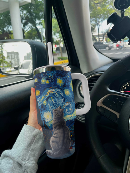 Cat 40 Oz Shineful™ Tumbler Van Gogh Style V1 Vq03 White 40Oz