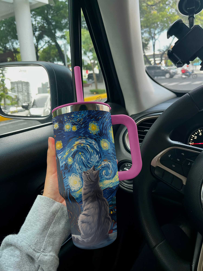 Cat 40 Oz Shineful™ Tumbler Van Gogh Style V1 Vq03 Hot Pink 40Oz