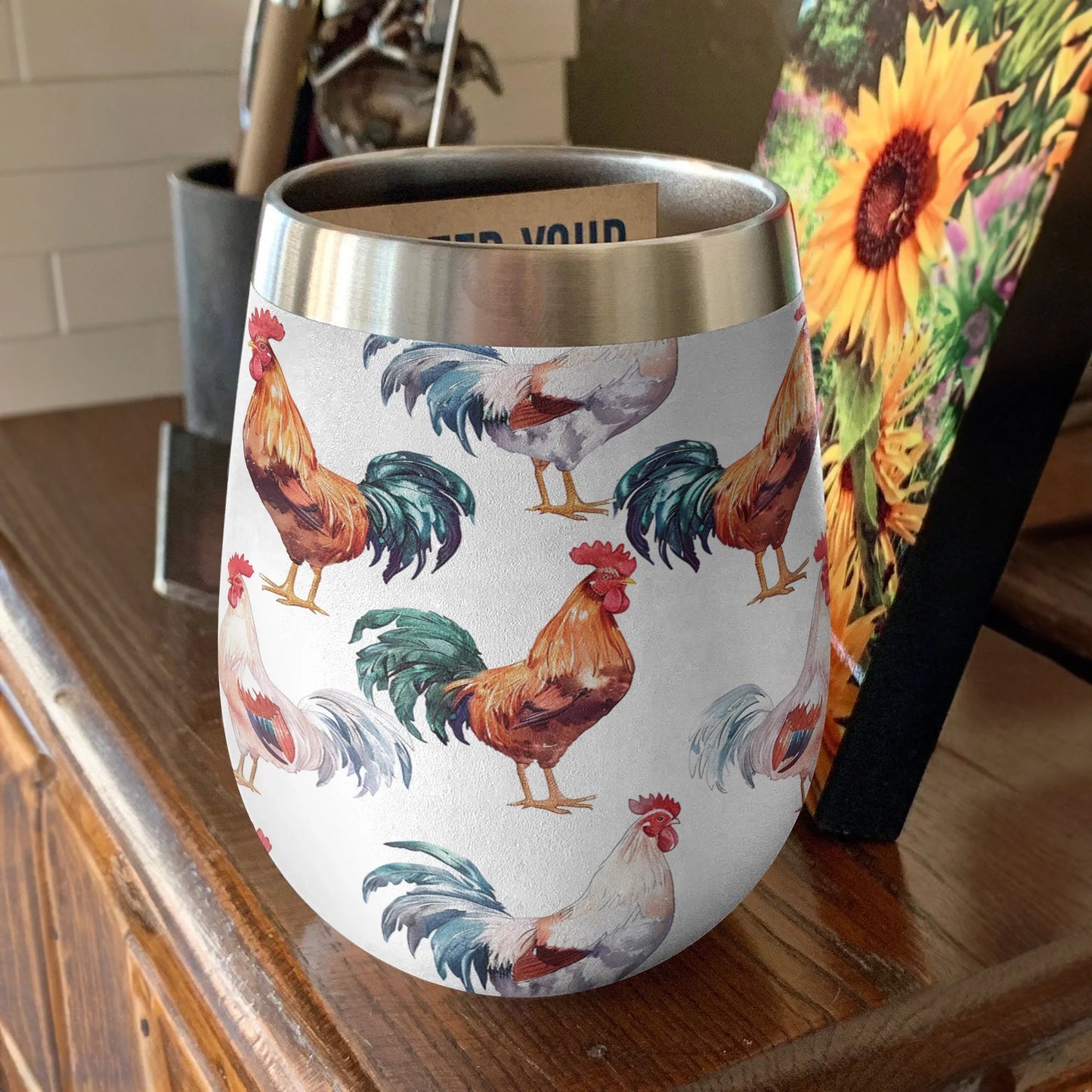 Chicken 12 Oz Shineful™ Wine Tumbler Clucky Roosters Vq03 12Oz