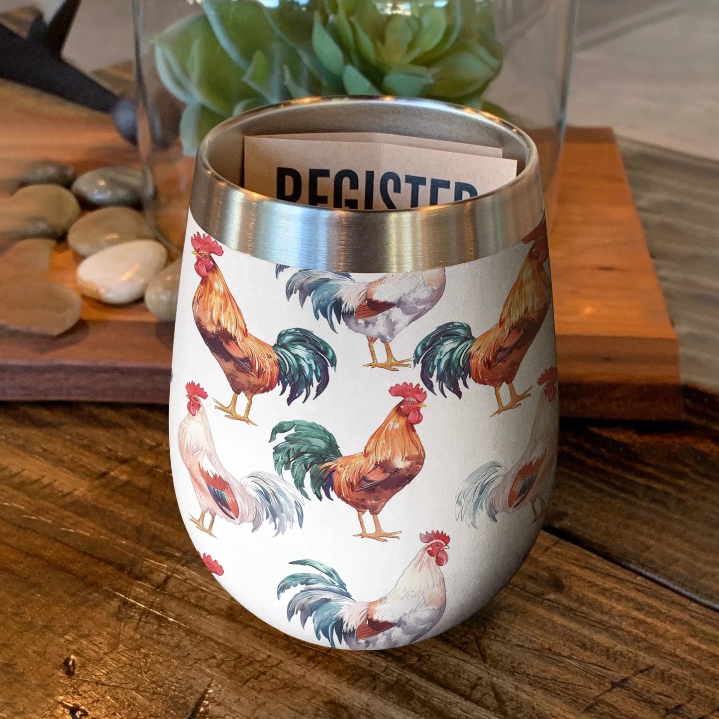 Chicken 12 Oz Shineful™ Wine Tumbler Clucky Roosters Vq03 12Oz