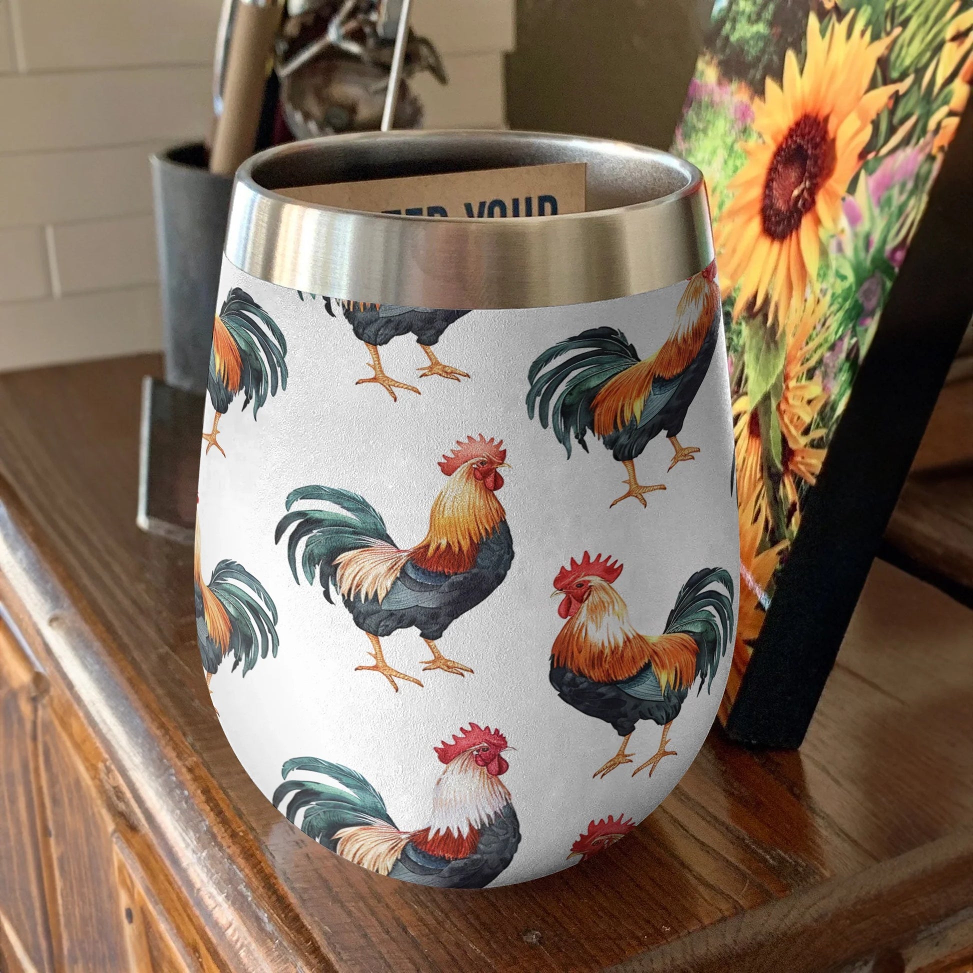 Chicken 12 Oz Shineful™ Wine Tumbler Cheerful Roosters Vq03 12Oz