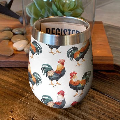 Chicken 12 Oz Shineful™ Wine Tumbler Cheerful Roosters Vq03 12Oz