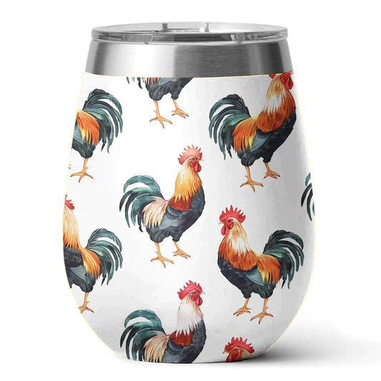 Chicken 12 Oz Shineful™ Wine Tumbler Cheerful Roosters Vq03 12Oz