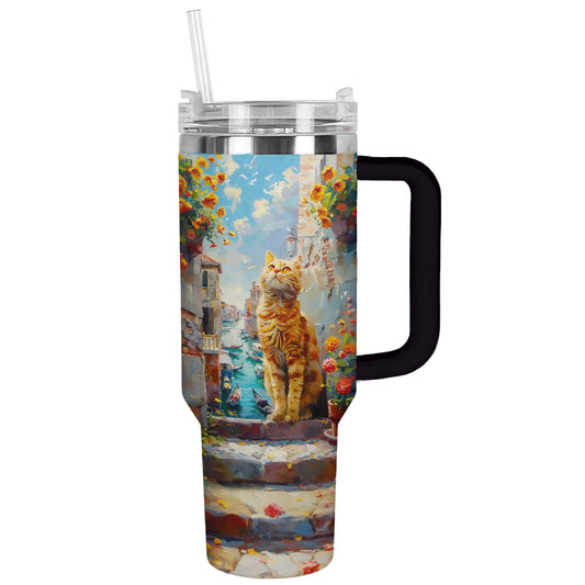 Glänzendes Becher-Set „Katze Venedig“