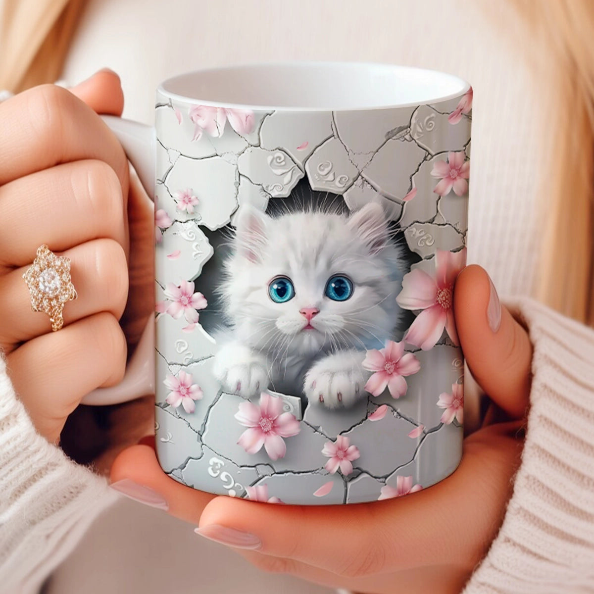 Shineful Ceramic Mug Kitten Blossoming Delight