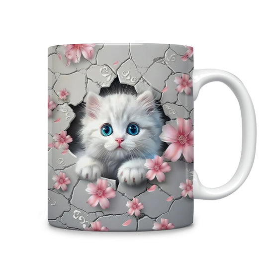 Glänzende Keramiktasse „Kitten Blossoming Delight“