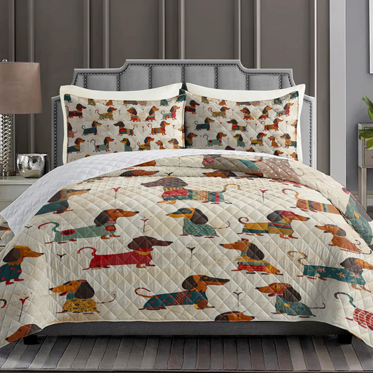 Shineful Dachshunds Quilt 3-teiliges Set Bezaubernde Dackel 