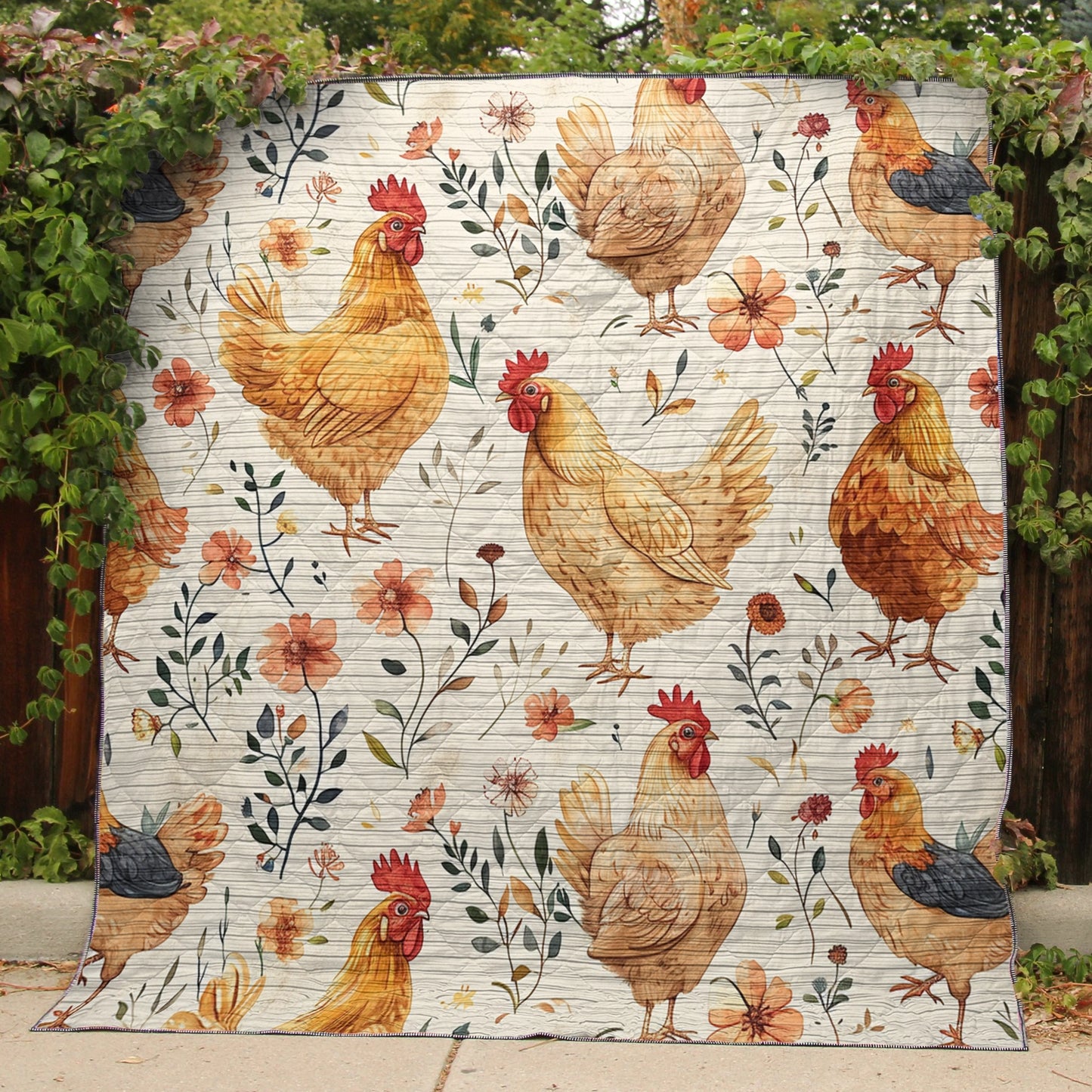 Shineful Flat Print Faux Quilt Blanket Vivid Plumage Chicken