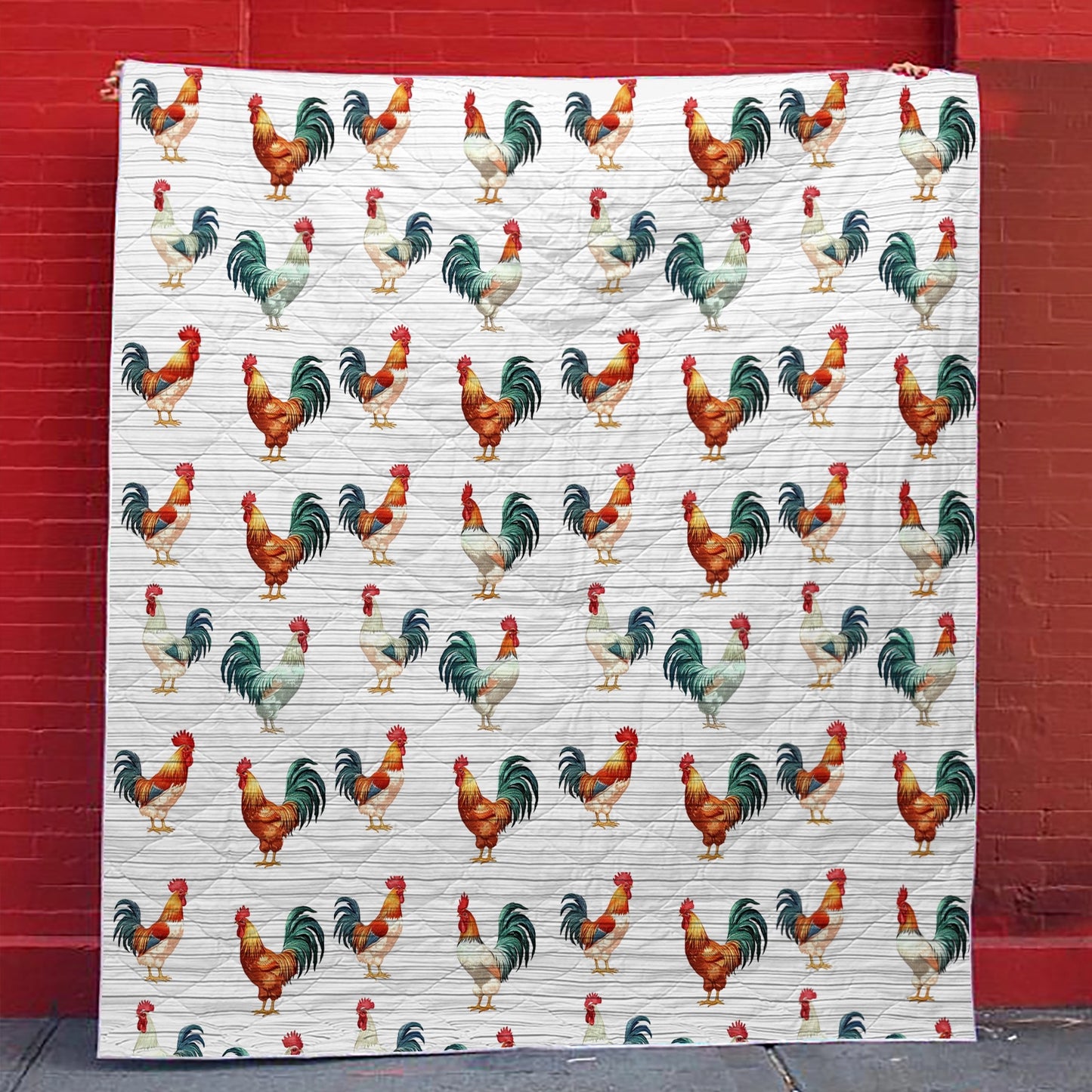 Shineful Flat Print Faux Quilt Blanket Feathery Finery Chicken