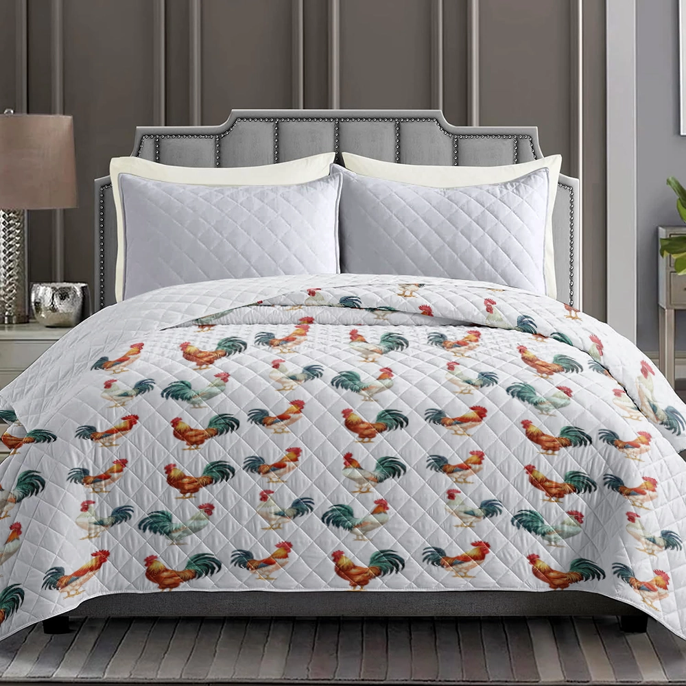 Shineful Flat Print Faux Quilt Blanket Feathery Finery Chicken