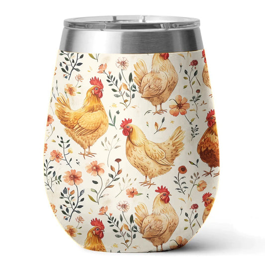 Chicken 12 Oz Shineful™ Wine Tumbler Flower Hens Vq03 12Oz