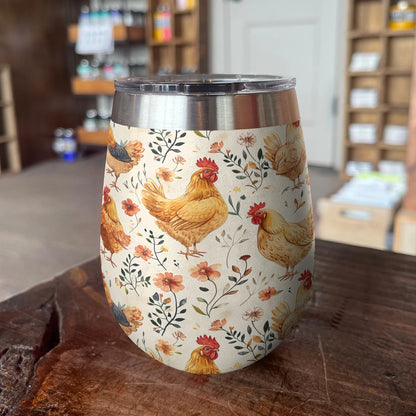 Chicken 12 Oz Shineful™ Wine Tumbler Flower Hens Vq03 12Oz