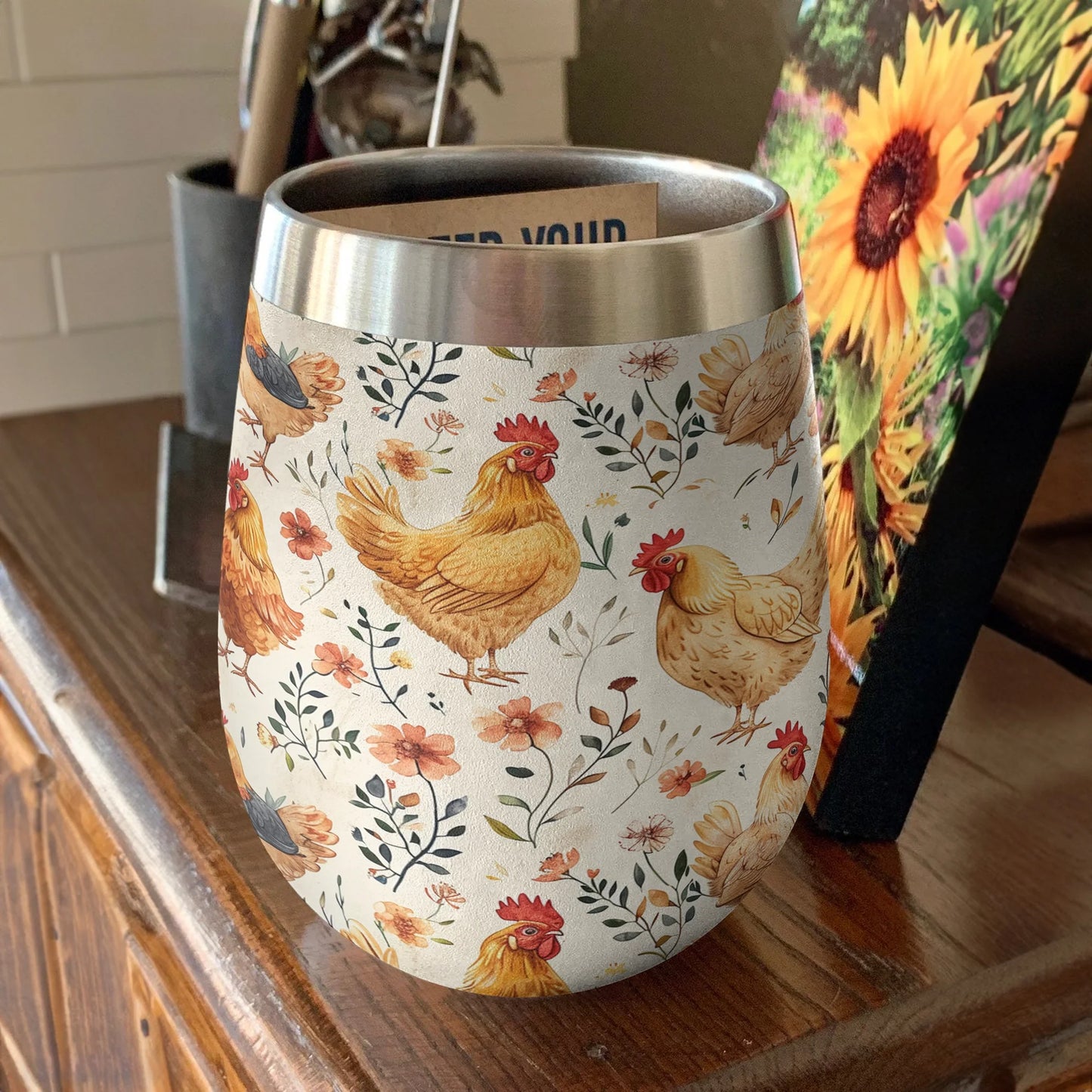 Chicken 12 Oz Shineful™ Wine Tumbler Flower Hens Vq03 12Oz