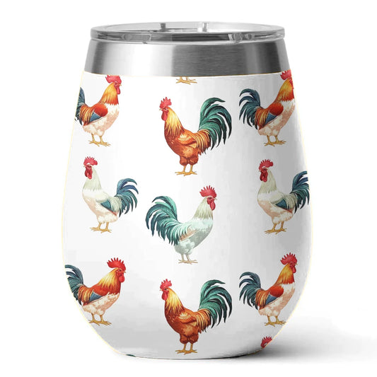 Chicken 12 Oz Shineful™ Wine Tumbler Colorful Roosters Vq03 12Oz