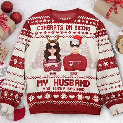 Shineful Congrats On Being My Husband Christmas Led Light - Personalized Ugly Sweater