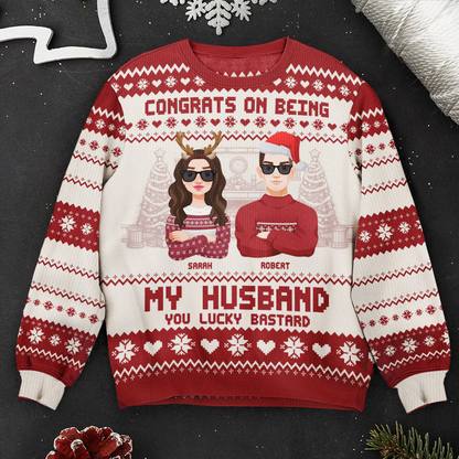 Shineful Congrats On Being My Husband Christmas Led Light - Personalized Ugly Sweater