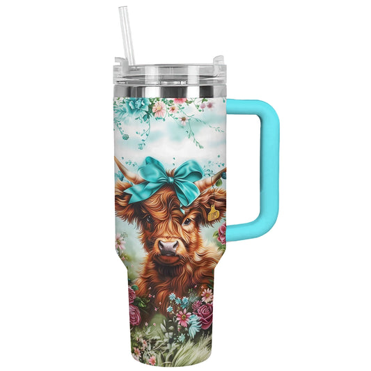 Shineful Tumbler Cow Floral Charm