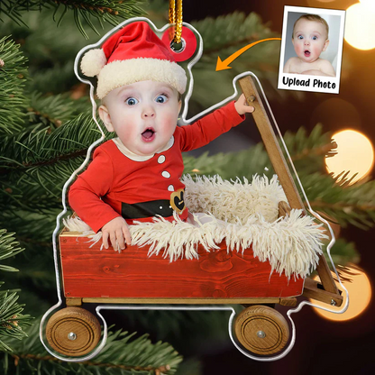 Benutzerdefinierte Baby Gesicht - roter Wagen - personalisierte Acryl Foto Ornament 