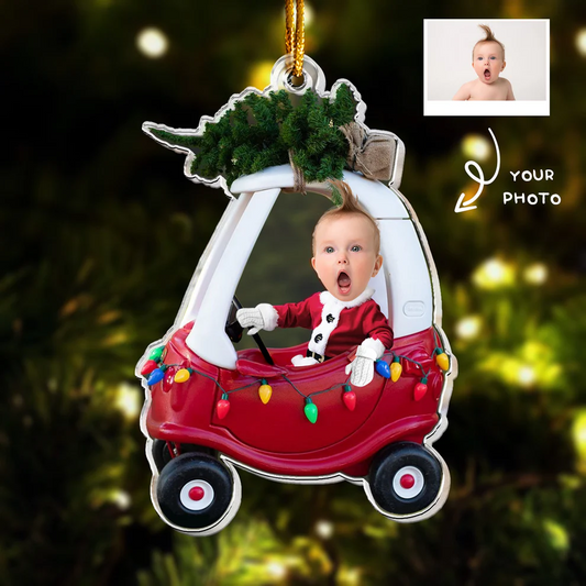 Benutzerdefinierte Baby Kind im Auto - personalisierte Neugeborenen Weihnachten Foto Ornament 