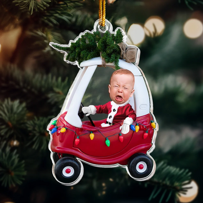 Custom Baby Kid In Car - Personalized Newborn Christmas Photo Ornament