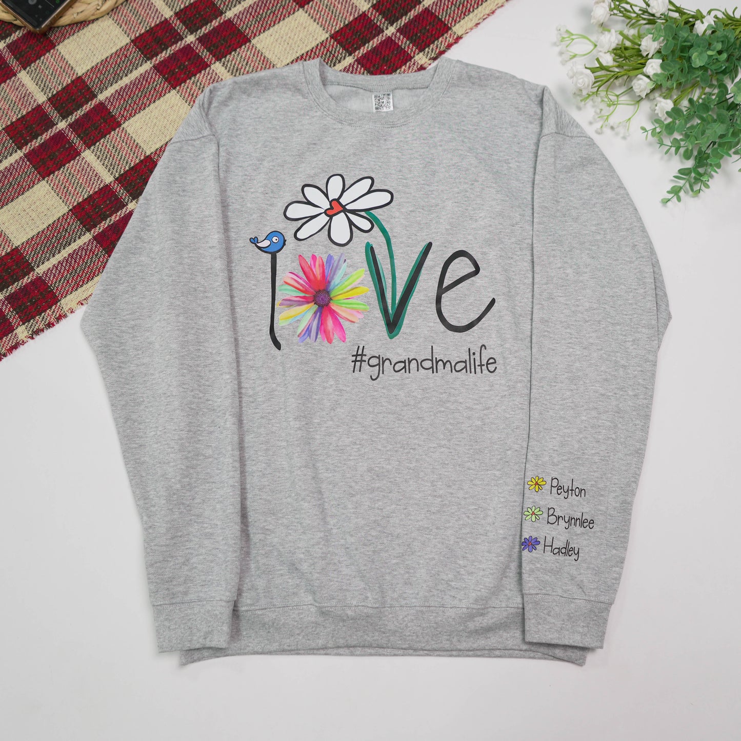 Shineful Sweatshirts 2D Print Personalized Love Grandma Life Flower Sweatshirt