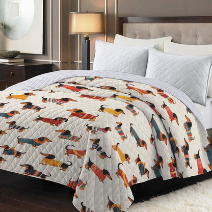 Shineful Flat Print Faux Quilt Blanket Cozy Dachshunds