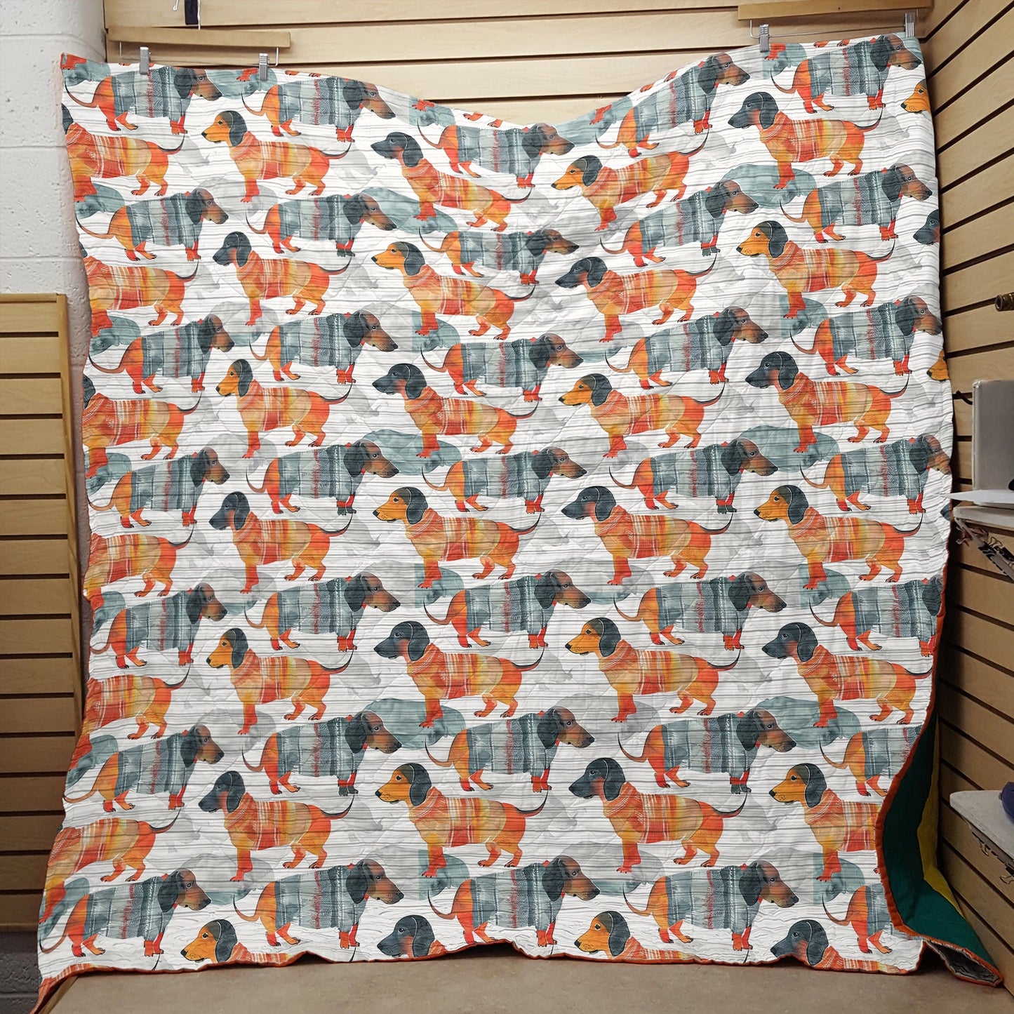 Shineful Flat Print Faux Quilt Blanket Warm-hearted Dachshunds v2