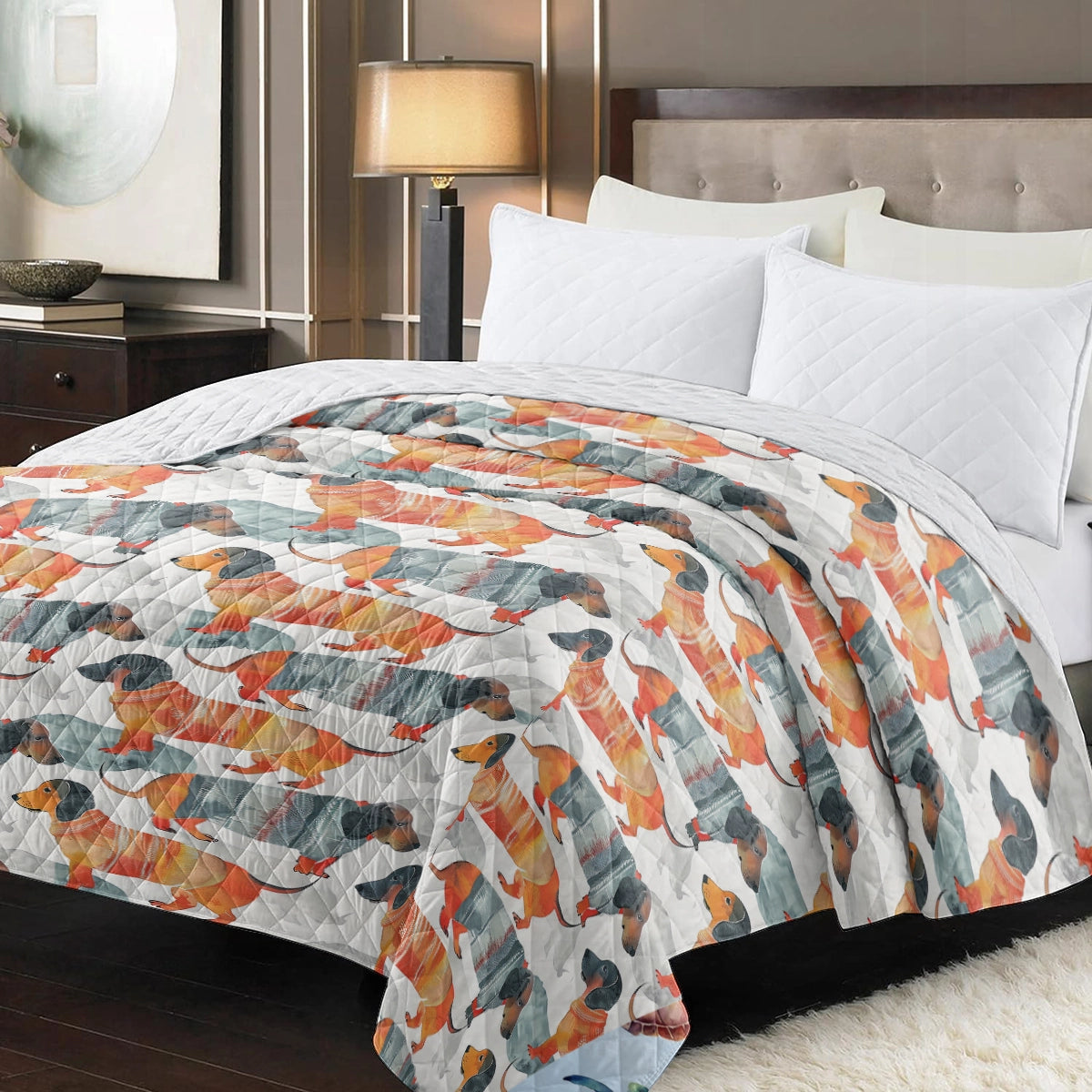 Shineful Flat Print Faux Quilt Blanket Warm-hearted Dachshunds v2