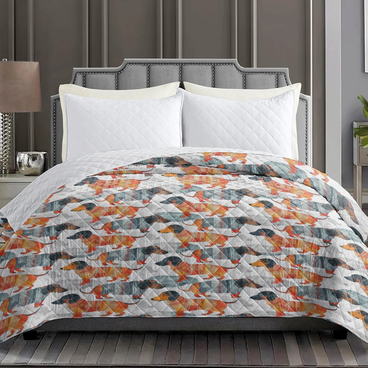 Shineful Flat Print Faux Quilt Blanket Warm-hearted Dachshunds v2