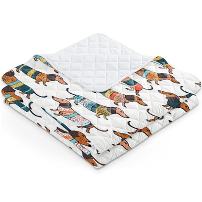 Shineful Flat Print Faux Quilt Blanket Playful Dachshunds v2