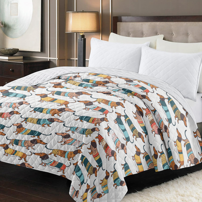 Shineful Flat Print Faux Quilt Blanket Playful Dachshunds v2