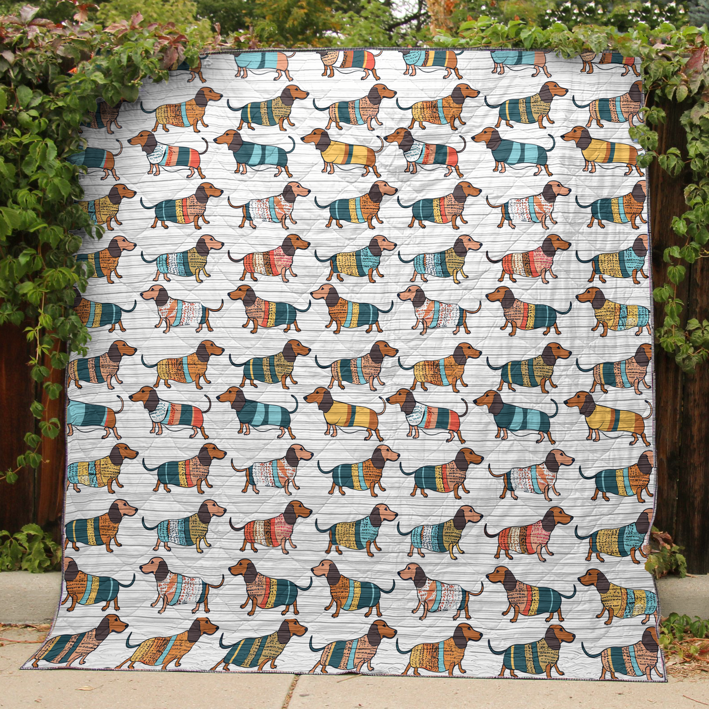 Shineful Flat Print Faux Quilt Blanket Playful Dachshunds v2