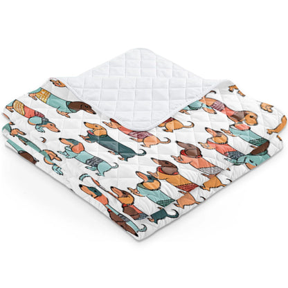 Shineful Flat Print Faux Quilt Blanket Playful Dachshunds v3