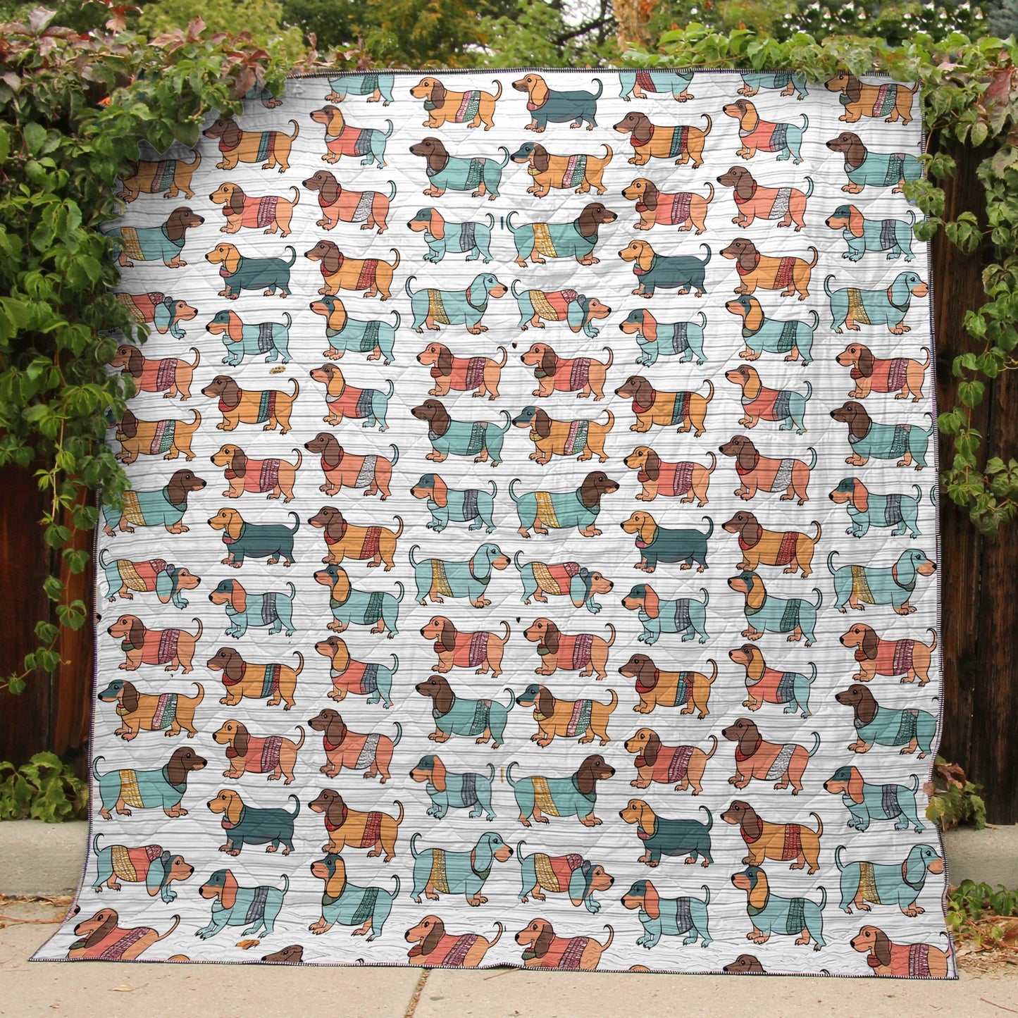 Shineful Flat Print Faux Quilt Blanket Playful Dachshunds v3