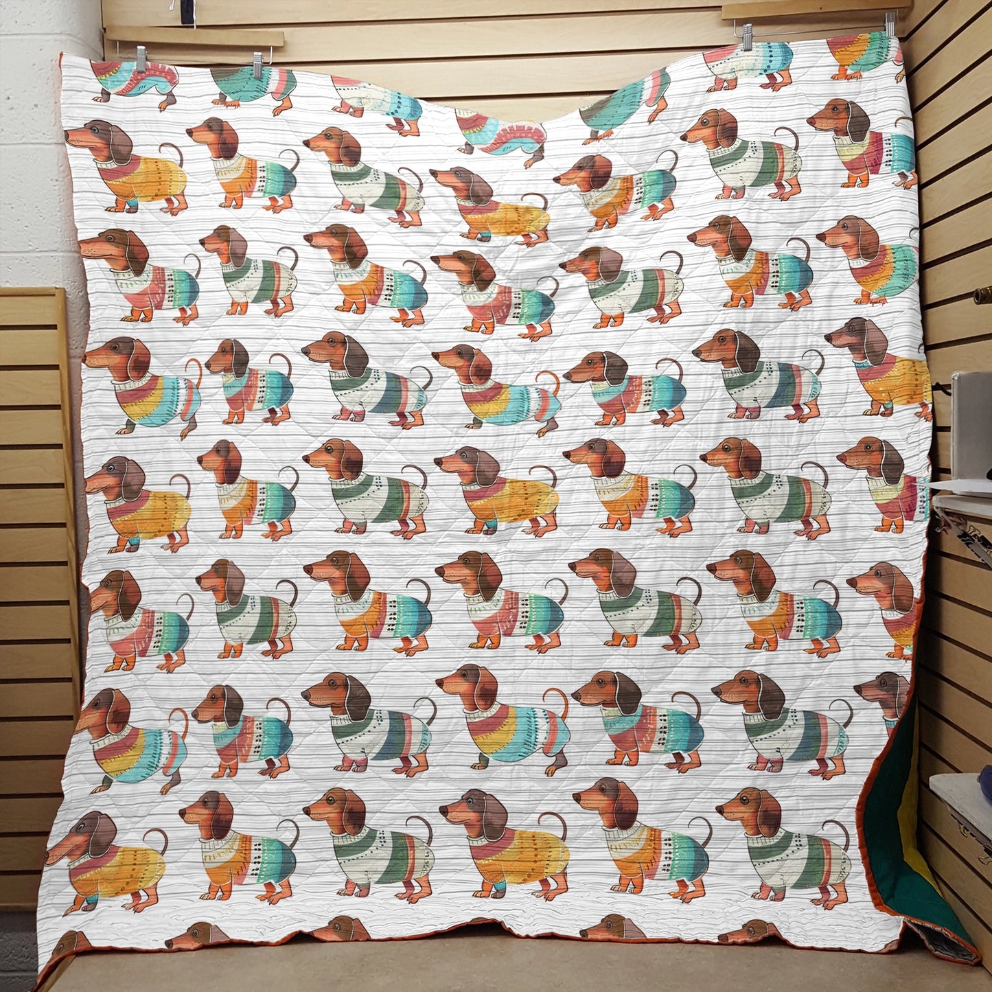 Shineful Flat Print Faux Quilt Blanket Playful Dachshunds v4