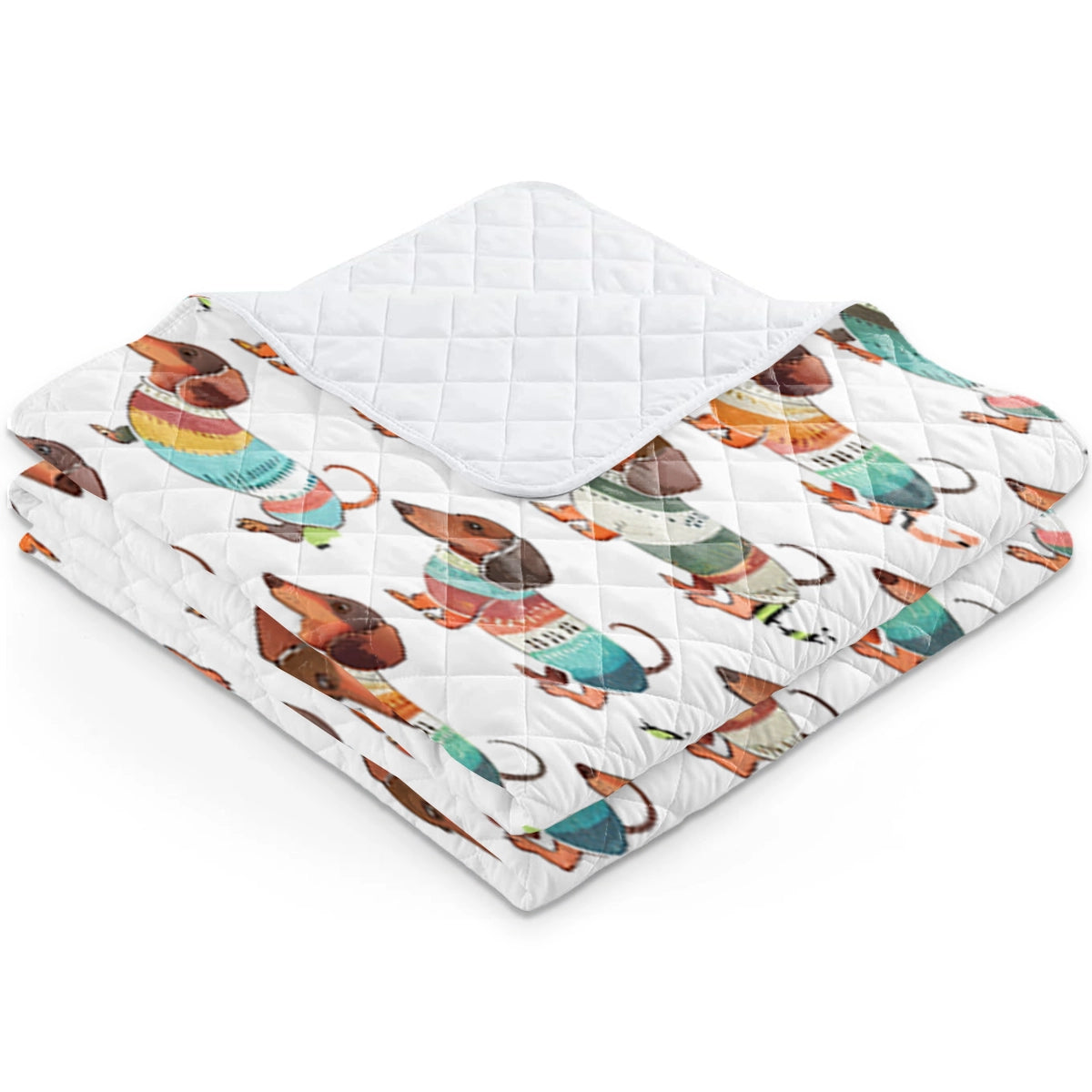 Shineful Flat Print Faux Quilt Blanket Playful Dachshunds v4