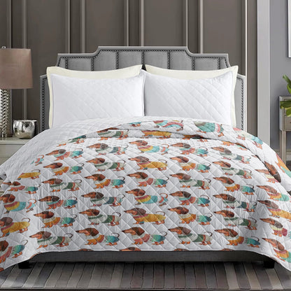 Shineful Flat Print Faux Quilt Blanket Playful Dachshunds v4