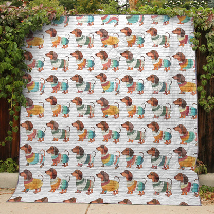 Shineful Flat Print Faux Quilt Blanket Playful Dachshunds v4