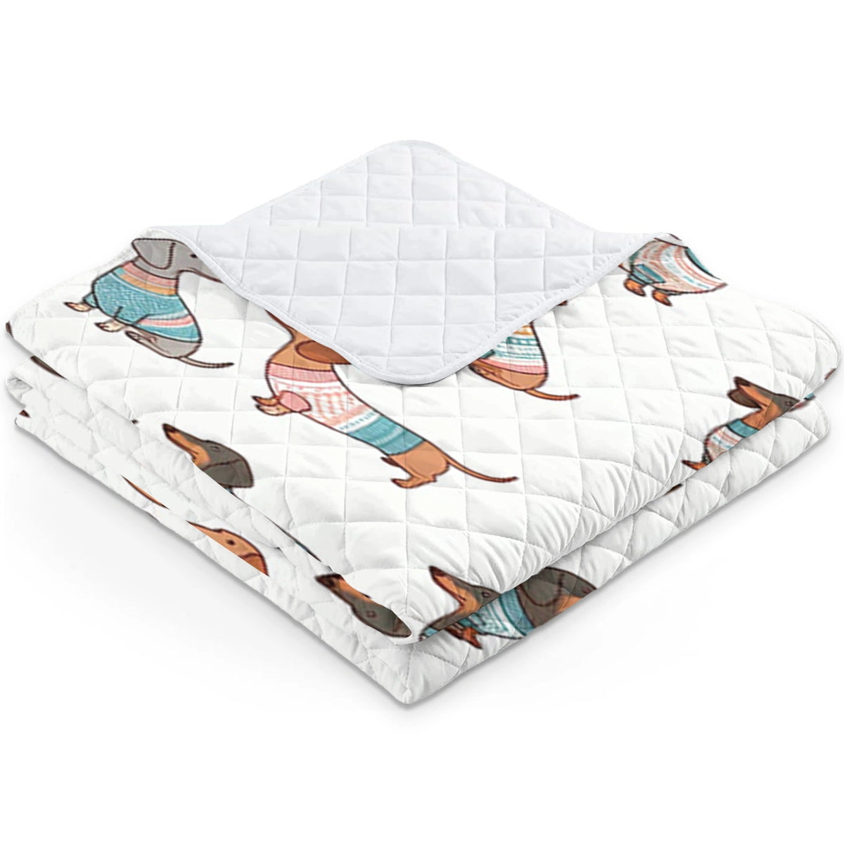 Shineful Flat Print Faux Quilt Blanket Playful Dachshunds