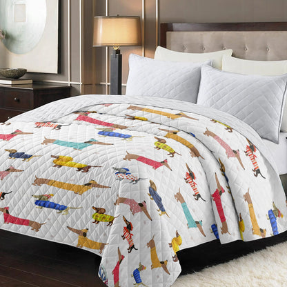 Shineful Flat Print Faux Quilt Blanket Graceful Dachshunds