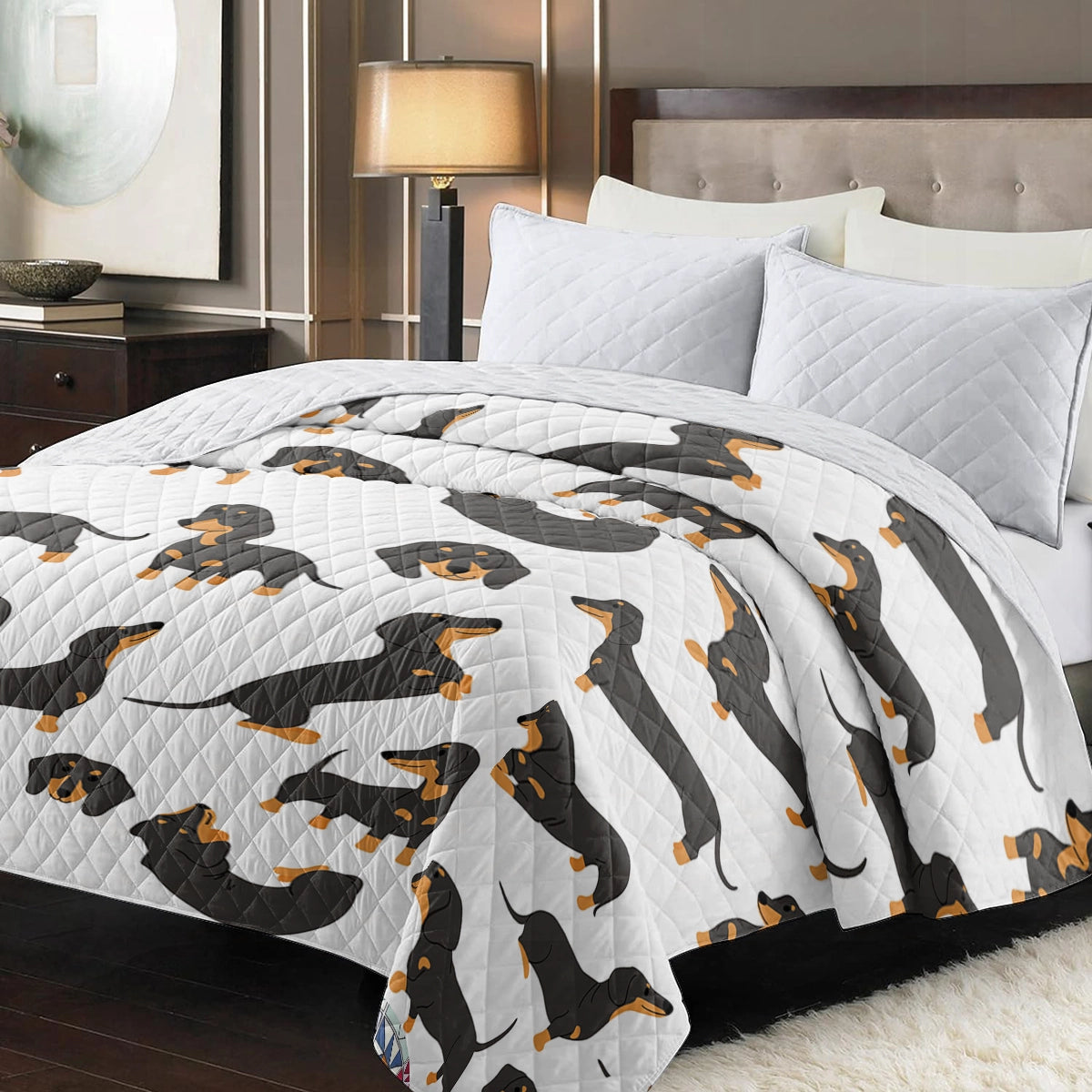 Shineful Flat Print Faux Quilt Blanket Energetic Dachshunds