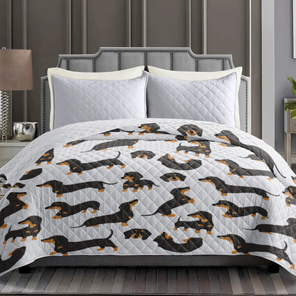 Shineful Flat Print Faux Quilt Blanket Energetic Dachshunds