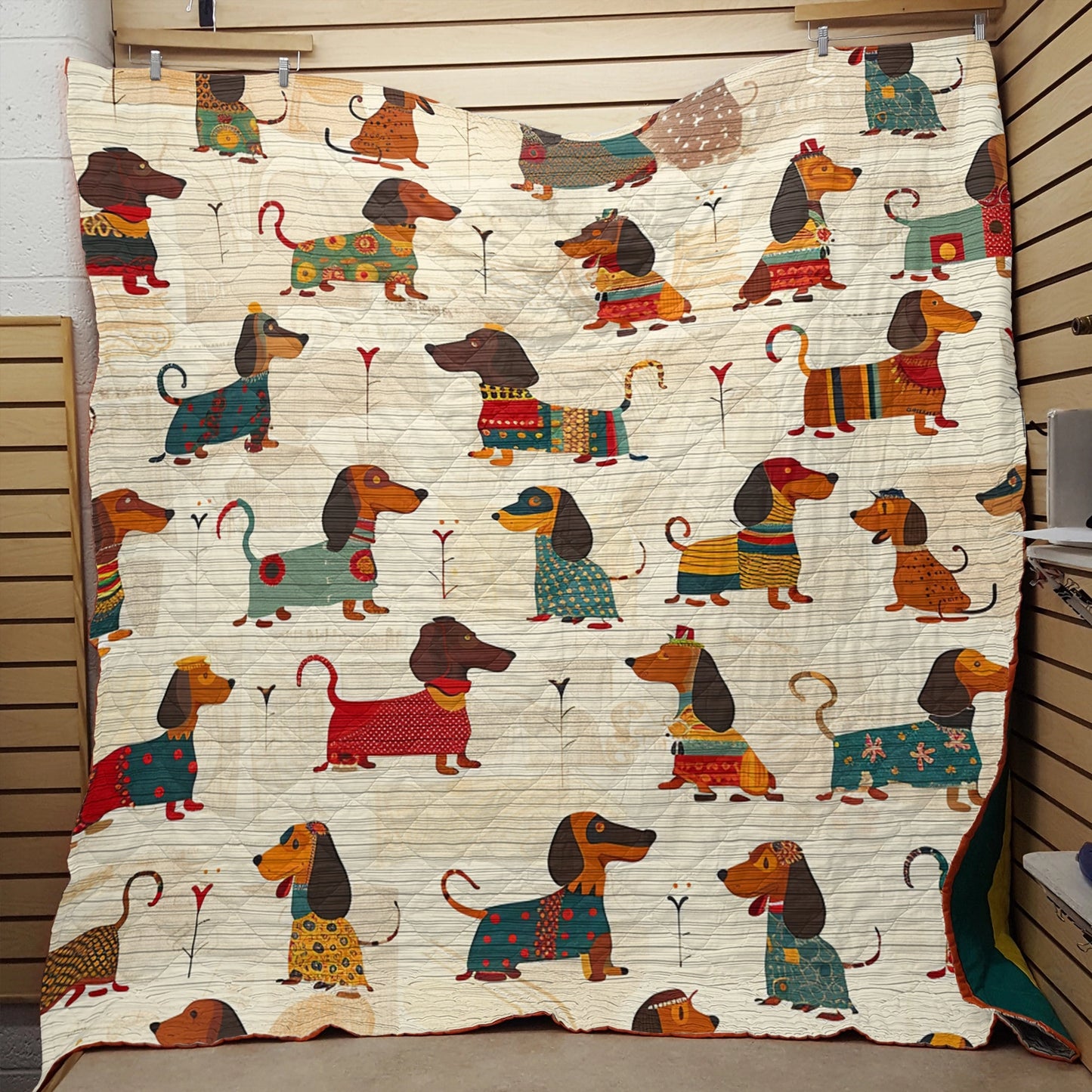 Shineful Flat Print Faux Quilt Blanket Charming Dachshunds