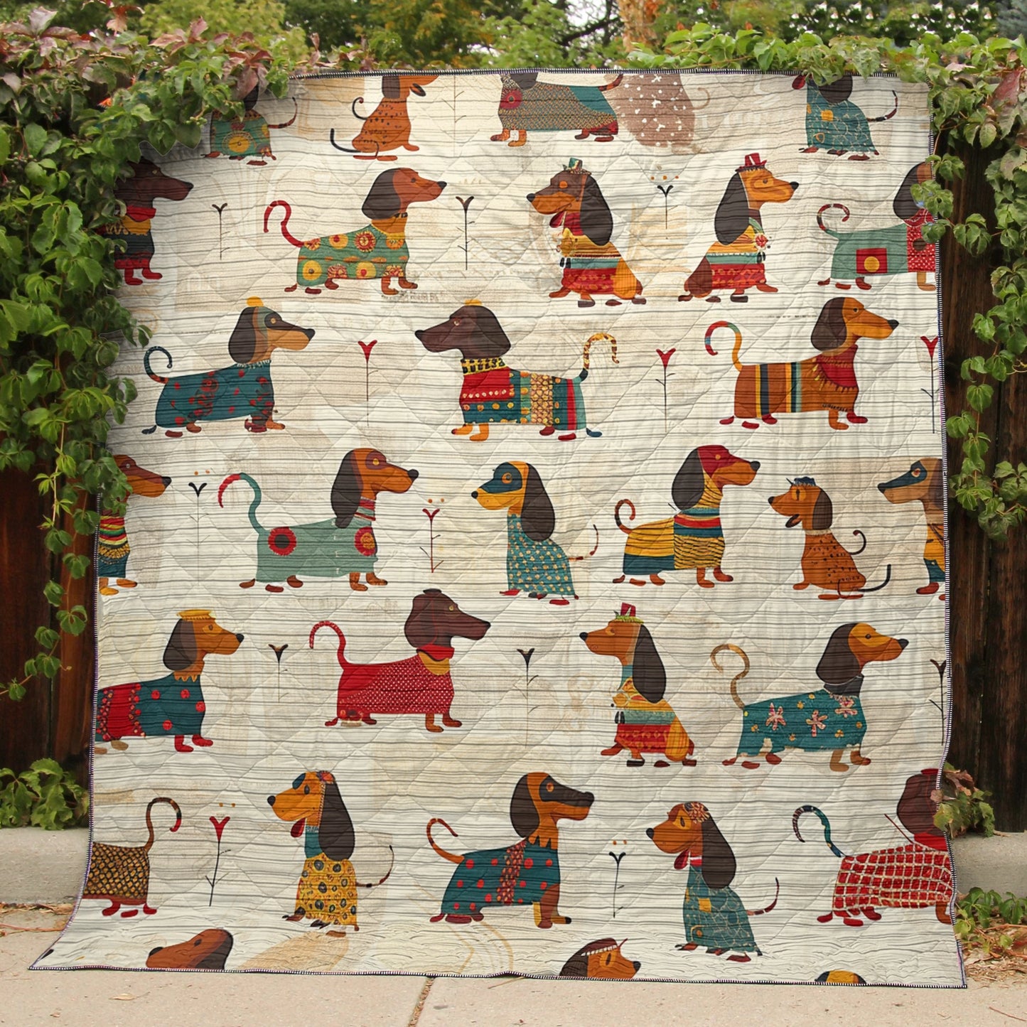 Couverture courtepointe en similicuir à imprimé plat Shineful Charming Dachshunds 