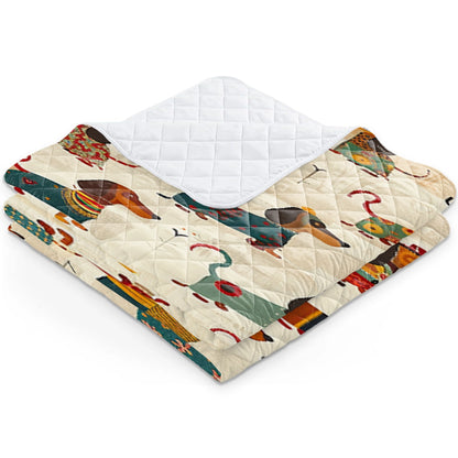 Shineful Flat Print Faux Quilt Blanket Charming Dachshunds