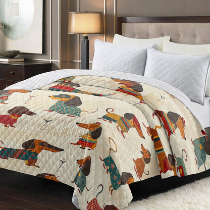 Shineful Flat Print Faux Quilt Blanket Charming Dachshunds