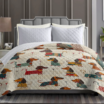 Shineful Flat Print Faux Quilt Blanket Charming Dachshunds