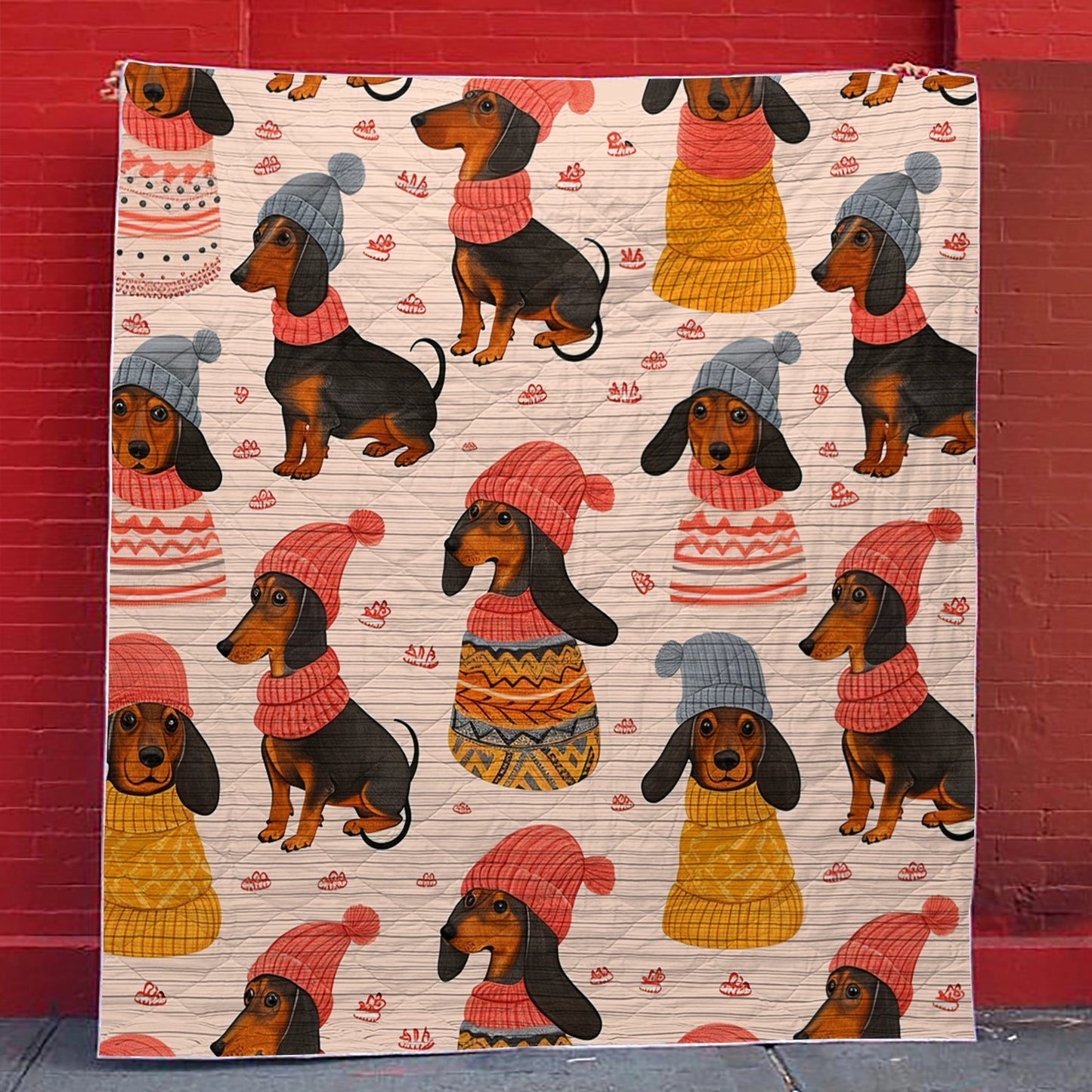 Shineful Flat Print Faux Quilt Blanket Snug Dachshunds