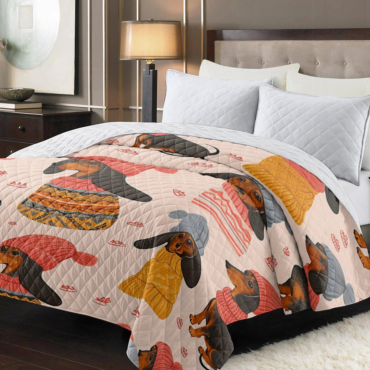 Shineful Flat Print Faux Quilt Blanket Snug Dachshunds