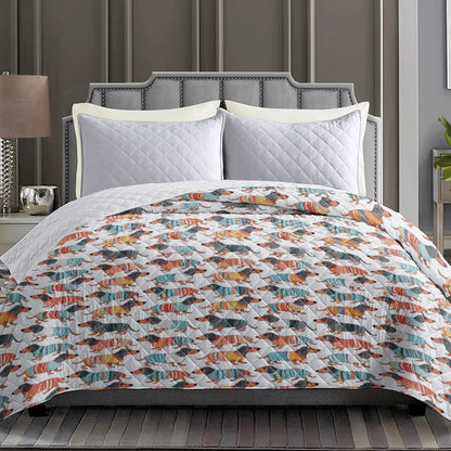 Shineful Flat Print Faux Quilt Blanket Warm-hearted Dachshunds